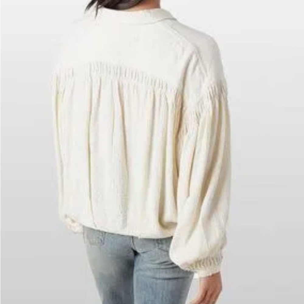We The Free Ivory Rockaway Oversized Crop Shirt Medium - Picture 4 of 11
